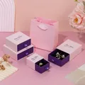 Boîtes à bijoux tiroir rose et violette et sac en papier pour bagues et colliers - Sac à main assorti / Boîte à tiroirs rose et violet