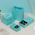 Élégantes boîtes à tiroirs à bijoux cyan et ensemble de sacs cadeaux - Sac à main assorti / Boîte à tiroirs bleu ciel