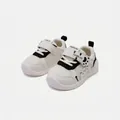 White and black toddler walking shoes with soft non-slip soles and cartoon cat detail - Size 16/Inner Length 12.5cm / Black