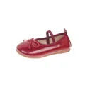 Red glossy girls' princess shoes featuring a decorative bow and elastic strap for comfort - Size 23 Inner Length 14.0cm / Burgundy
