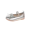 Elegant silver metallic princess ballet flat shoes with bow and elastic strap for girls - Size 23 (Inner Length 14.0cm) / Silver