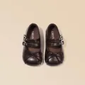 Macro view showing the dark brown retro girl's Mary Jane shoes with bow and buckle details. - 27 (Inner Length 17.2cm) / Mary Jane Style (V1858032) / Coffee