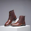 Herren-Schnürstiefel aus braunem Leder und Wildleder, High-Top-Design für Outdoor-Aktivitäten - 38 / Braun