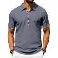 Détail du polo gris pour homme avec col et poignets à motifs Navajo multicolores - Gris Fer