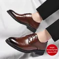 Braune formelle Herrenschuhe aus Leder mit 6 cm Erhöhung und feinem Karomuster-Finish - 37 / Höhenvergrößernd Braun