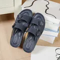 Navy blue women's wedge sandals with elegant floral accents and laser cut details - 38 / Dark Blue