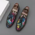 Vibrant floral pattern men's loafers with black tassels and premium soft leather finish. - 38 / Tassel Loafer Style (7953) / Colorful Camouflage