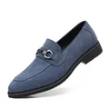 Men's classic blue suede loafers featuring a pointed toe and metal buckle detail - 39 / Sapphire Blue