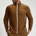 Heren bruin gerecycled ademend sportjack met contrasterende witte ritssluiting - S / Tops / Bruinrood