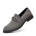 Elegant grey suede loafers for men featuring a stylish metal bit and pointed toe - 39 / Gray