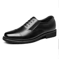 Classic black leather business dress shoes with lace-up closure and elegant round toe - All-Season Slip-on Style (1050-1)