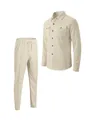 Men's casual waffle knit two-piece set featuring long sleeve shirt and matching pants in cream - S / Top And Bottom (SKDCC100) / Khaki