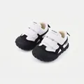 Stylish black and white children's anti-slip sneakers with velcro straps and soft sole - Size 16 (Inner Length 12.0cm) / Black