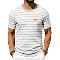 Casual men's oversized retro striped crew neck short sleeve T-shirt with pocket detail - Striped Light Grey