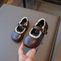 Chaussures Mary Jane marron foncé pour filles avec bordure en dentelle et semelle souple - Pointure 22 (14cm) / Marron