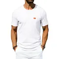 White men's crew neck T-shirt with pocket detail and orange accent label - S / Tops / White