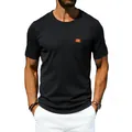 Close-up view of a men's black oversized cotton t-shirt with a functional chest pocket - S / Tops / Black