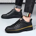 Men's height increasing black leather casual sneakers featuring a comfortable 5cm platform lift - 38 / Height Increasing / Black