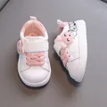 Cute pink and white toddler soft sole walking shoes with a charming rabbit motif - Size 16 / Inner 12.5cm / Pink