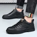Chaussures décontractées pour hommes en cuir noir véritable avec semelle souple et lacets - 38 / Noir (22266)