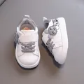 White toddler walking shoes with cute grey cartoon detail and soft anti-slip rubber sole - Size 16 / Inner 12.5cm / Gray