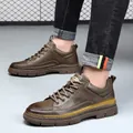 Stylish men's height-increasing genuine leather casual shoes in brown British style - 38 / Height Increasing / Brown