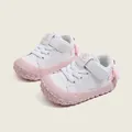 Pink and white toddler walking shoes with soft soles and cute cartoon heel design - Size 16 (Inner 12cm) / Pink