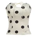 Women's chic cream polka dot bustier tube top featuring a sexy halter tie neck detail - S / Tops / Apricot