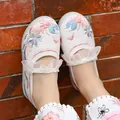 Traditional Chinese girls embroidered Hanfu cloth shoes in white with pink floral patterns - 25 / White