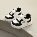 Classic black and white low-top children's sneakers with thick soles for boys and girls - Size 22 / Insole Length 13.5cm / Black