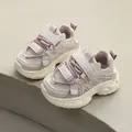 Light purple kids sports sneakers with breathable mesh and velcro straps for outdoor hiking - Size 22 (Inner Length 13.5cm) / Sporty Dad Shoes (A2026) / 1 Pair/Pack / Purple Pink
