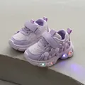 Baskets violettes pour filles avec motifs en dentelle, fleurs et lumières LED colorées - Taille 21 (Longueur de la semelle intérieure 13,5 cm) / Baskets Chunky (S76) / Violet