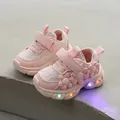 Baskets roses chunky pour fillettes avec dentelle florale et semelles LED lumineuses - Taille 21 (Longueur de la semelle intérieure 13,5 cm) / Baskets Chunky (S76) / Rose