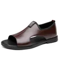 Sandalias romanas para hombre marrones, zapatos de cuero transpirables con suela blanda - 38 / Marrón