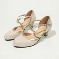 Elegant champagne gold ballroom dance shoes with glitter finish and cross straps for dancing - 36 / Champagne
