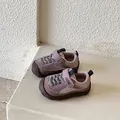 Close-up of purple breathable mesh kids' outdoor sneakers with a durable Velcro strap - Size 22 Inner Length 14.4cm / Purple