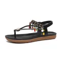 Sandali piatti bohémien per donna con perline colorate e strass scintillanti - 36 / Nero