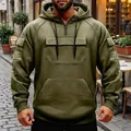 Detailed view of men's olive green tactical hoodie featuring multi-pockets and half-zip - S / Tops / Army Green