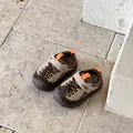 Macro view of breathable mesh toddler outdoor shoes featuring brown and beige color tones - Size 22 Inner Length 14.4cm / Brown