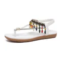 Sandali bassi bianchi bohémien con perline colorate e strass per la spiaggia estiva. - 36 / Bianco