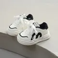 Fashionable girls' non-slip soft sole casual white sneakers featuring black M side design - Size 21 (Inner Length 13.5cm) / M-28 Black