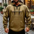 Close-up of olive green tactical hoodie with cargo pockets and half-zip neck detail. - Khaki