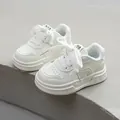 Stylish white girls' sneakers featuring a soft non-slip sole and casual lace-up design - Size 21 (Inner 13.5cm) / White (M-28)