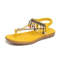 Sandalo infradito bohémien giallo con strass e perline colorate per la spiaggia estiva - 36 / Giallo