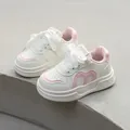 Stylish girls' white and pink casual sneakers with soft non-slip soles for spring - 21 (Inner Length 13.5cm) / Pink