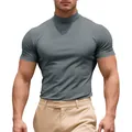 T-shirt homme moulant à col montant gris, haut à manches courtes élégant et basique. - S / Gris