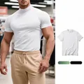 Men's athletic slim fit mock neck short sleeve T-shirt in solid white breathable fabric - S / Tops / White