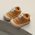 Mustard yellow baby toddler shoes with soft soles and anti-kick toe caps - Size 16 (Inner Length 12cm) / Plush Ear Hook-and-Loop Walker Shoes (0700) / Brown