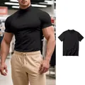 Men's slim fit mock neck short sleeve T-shirt in black for summer fashion - S / Tops / Black