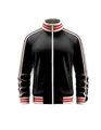 Vue de face d'une veste de sport noire pour homme avec rubans rayés rouges et blancs - S / Hauts / Noir